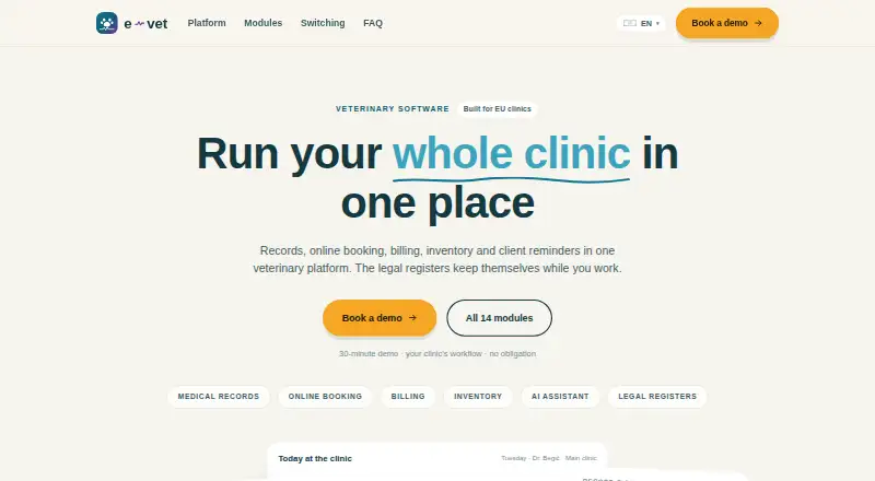 The e-vet homepage
