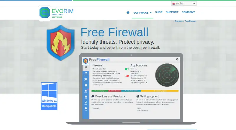 Evorim Free Firewall's website