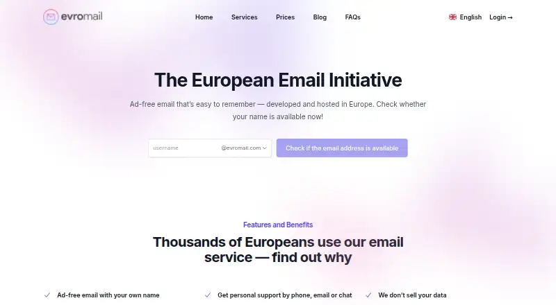 Evromail's website