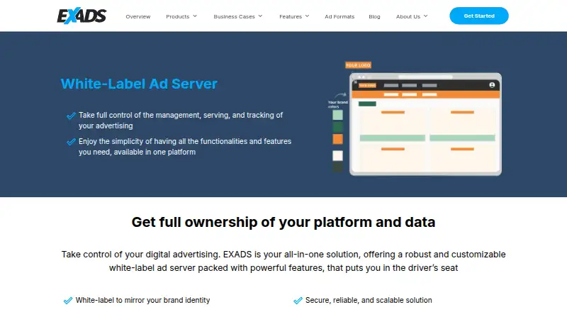 EXADS White-Label Ad Server's website