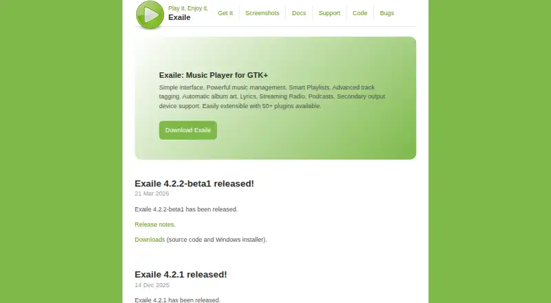 The Exaile homepage