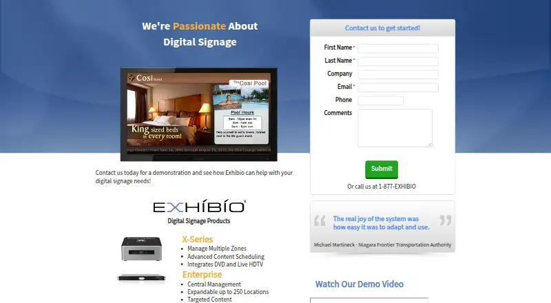 Exhibio Digital Signage Management System's website