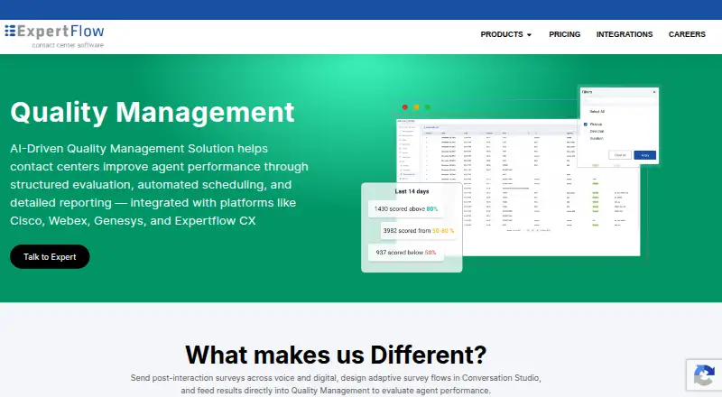 Expertflow Quality Management's website