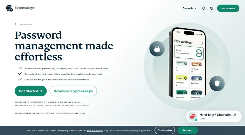 The ExpressKeys homepage