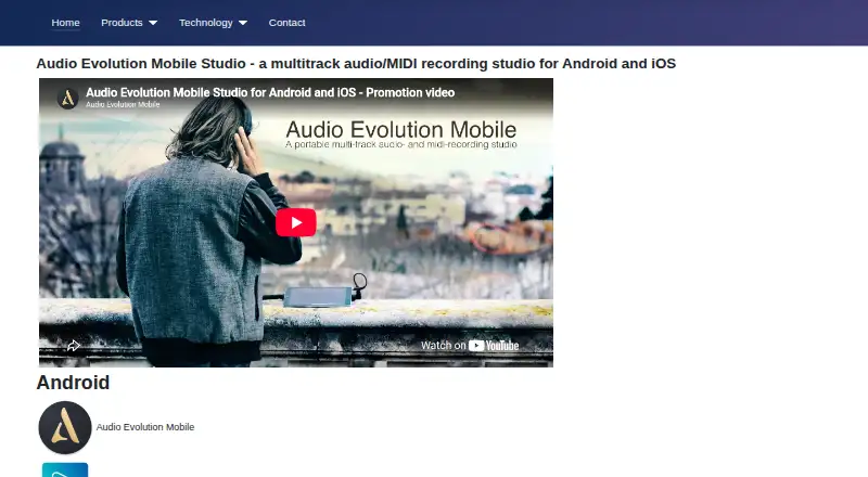 The Audio Evolution Mobile Studio homepage