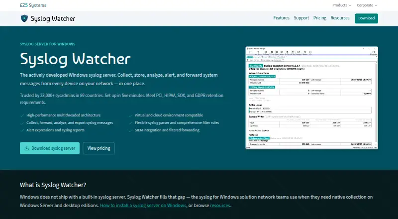The Syslog Watcher homepage