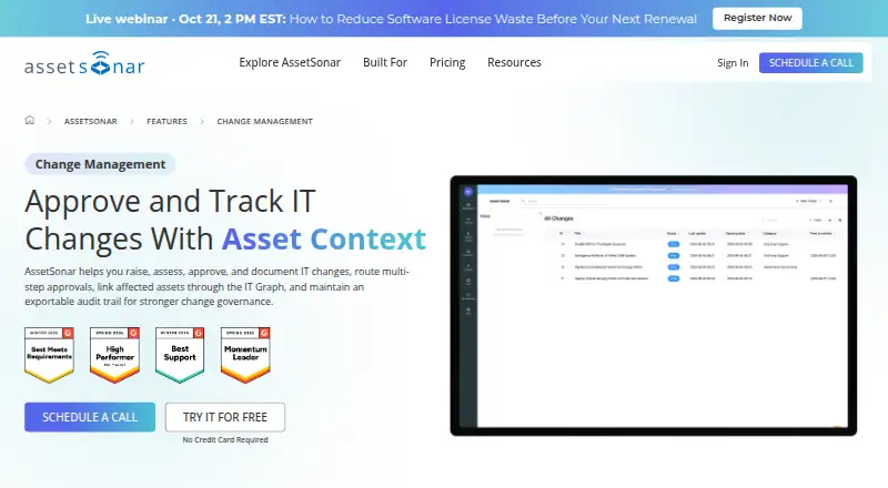 AssetSonar Change Management's website