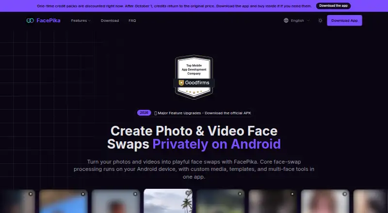 The FacePika homepage