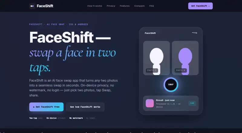 The FaceShift homepage