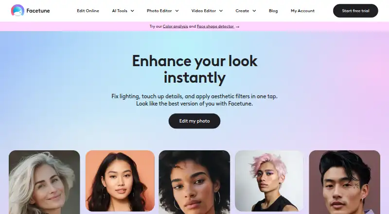The Facetune homepage