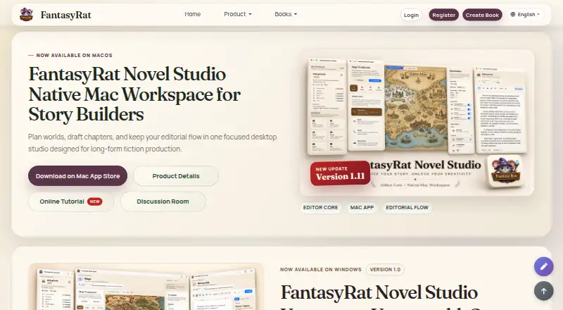 The FantasyRat Novel Studio homepage