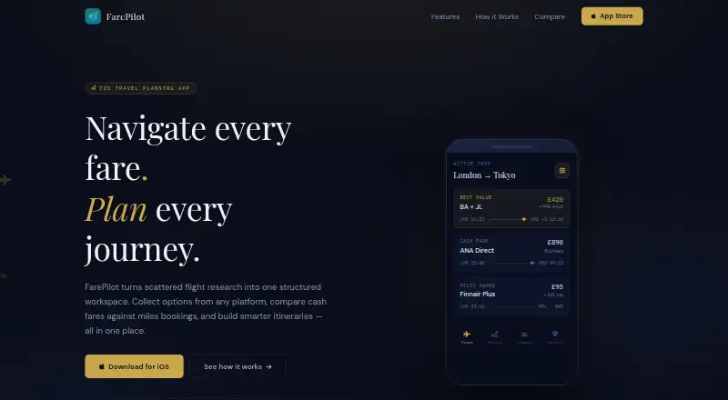 The FarePilot homepage