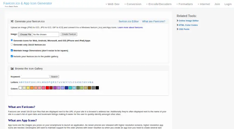 The Favicon & App Icon Generator homepage