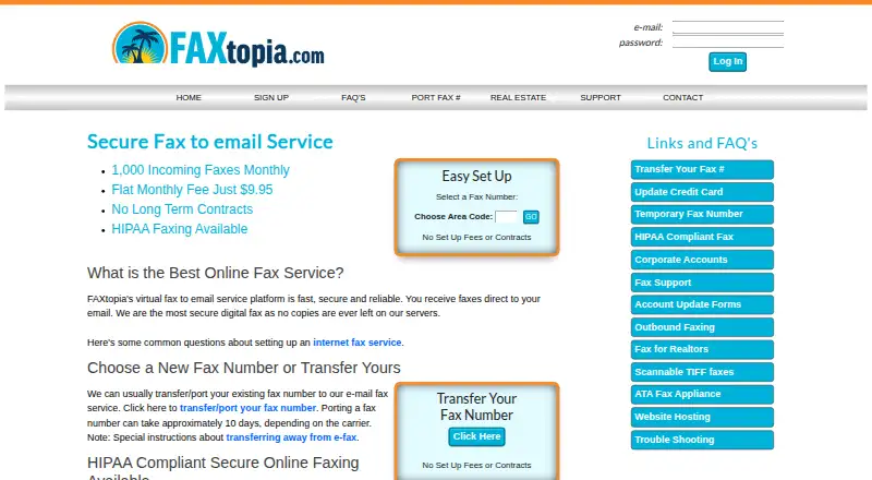 The FAXtopia homepage