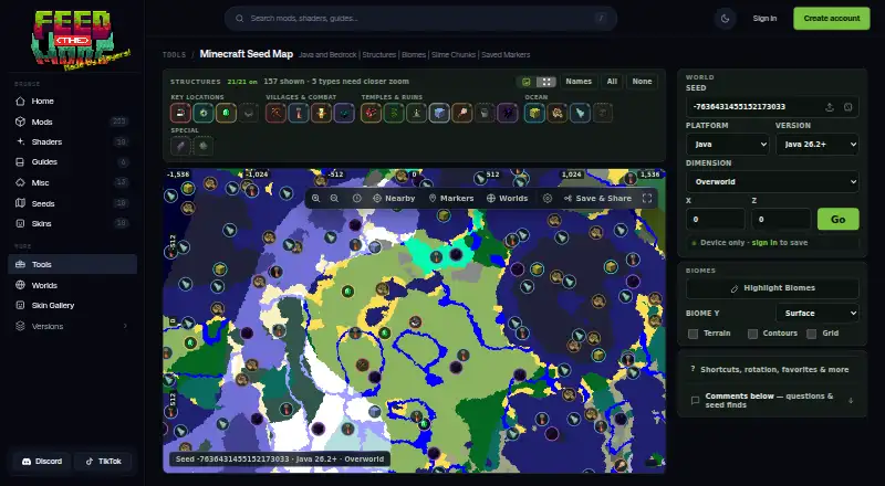 The Feed the Mods Minecraft Seed Map homepage