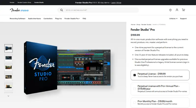 Fender Studio Pro's website