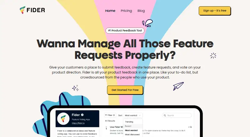 The Fider homepage