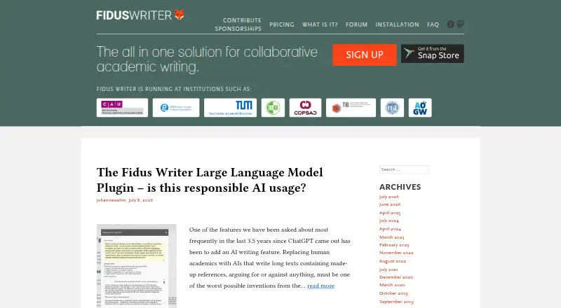 The Fidus Writer homepage