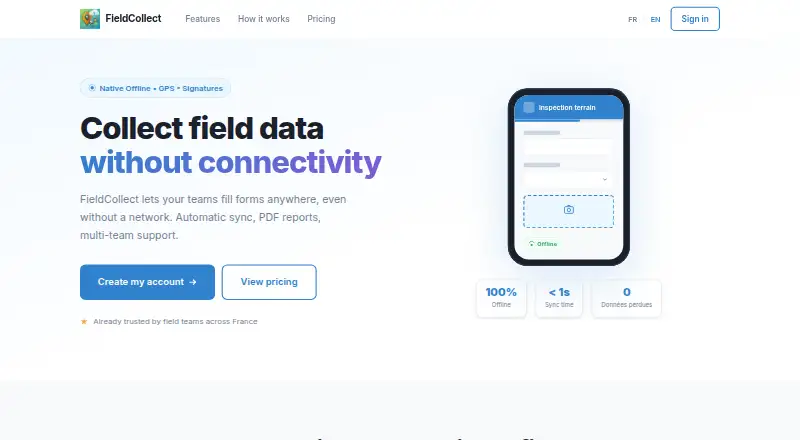The FieldCollect homepage