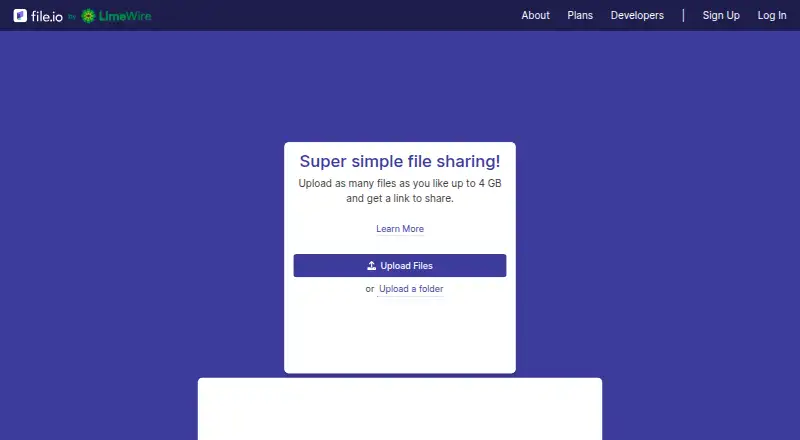 The file.io homepage
