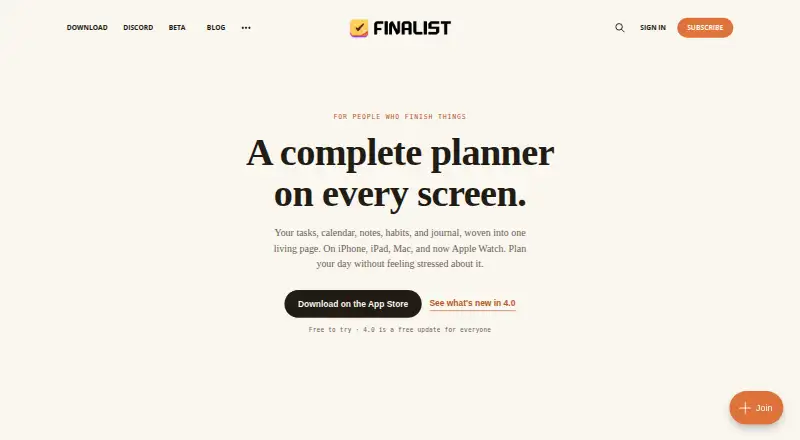 The Finalist homepage