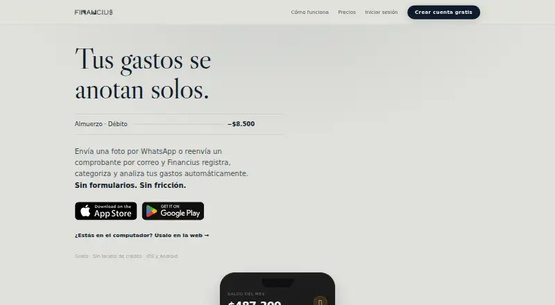 The Financius homepage