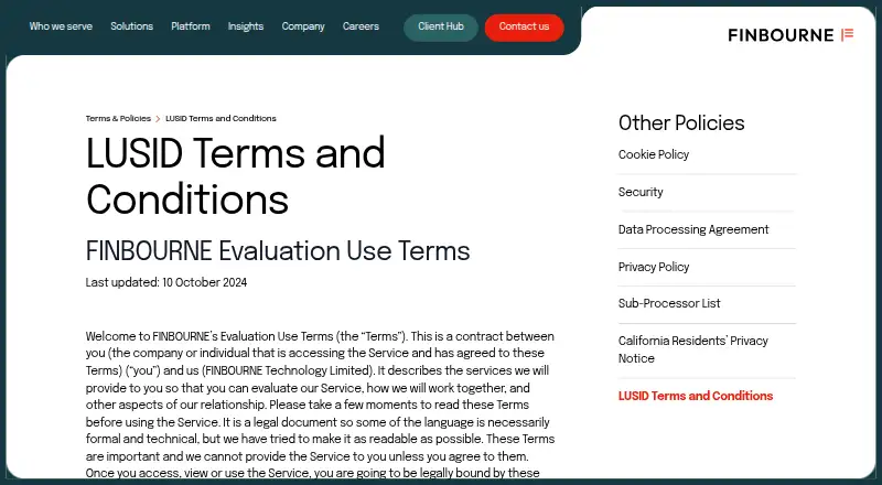 FINBOURNE LUSID's website