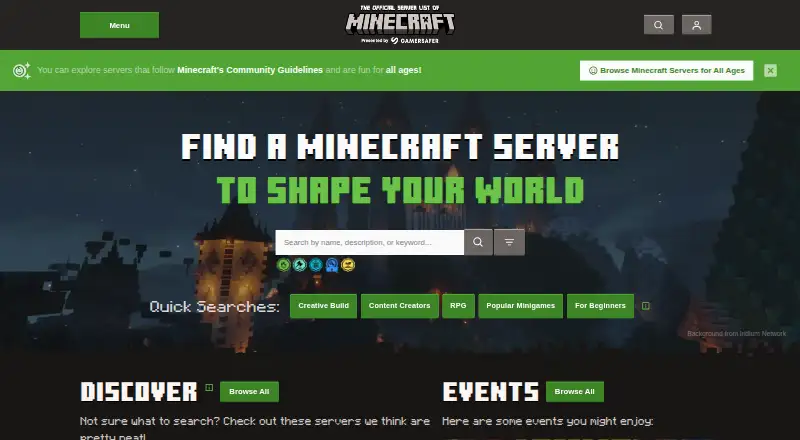 Official Minecraft Server List's website