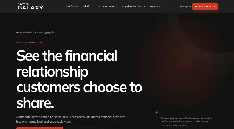 Fintech Galaxy Account Aggregation's website