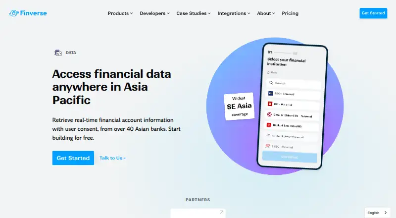 Finverse Bank Data API's website