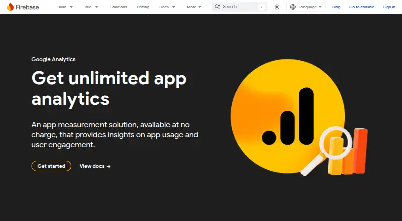 The Firebase Analytics homepage