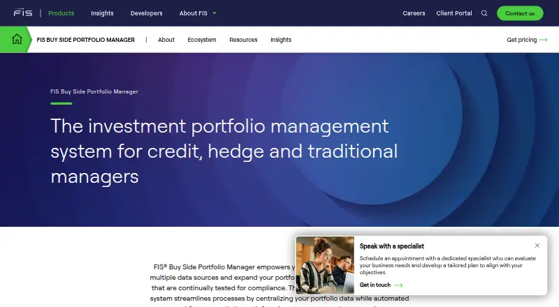 FIS Buy Side Portfolio Manager's website