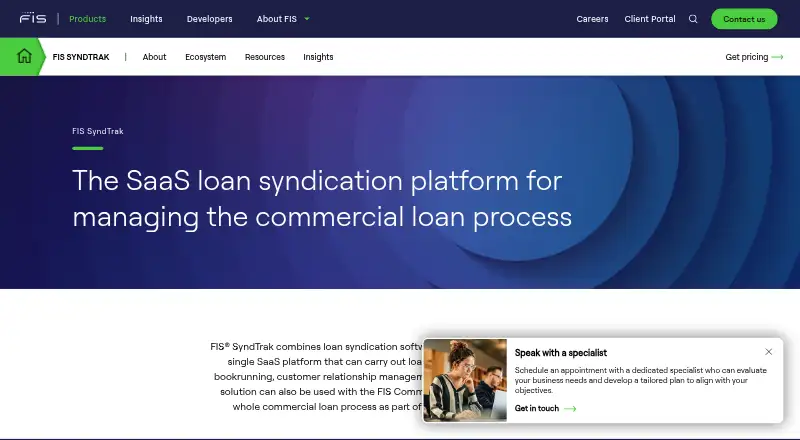 FIS SyndTrak's website