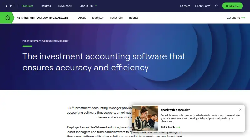 The FIS Investment Accounting Manager homepage