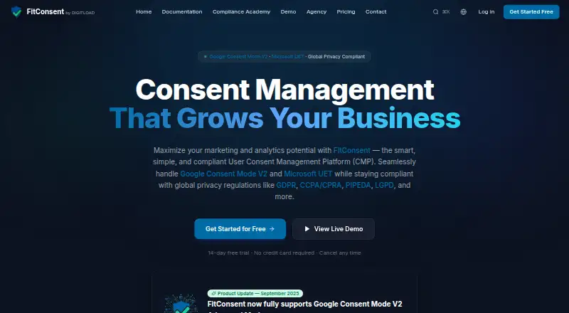 The FitConsent homepage