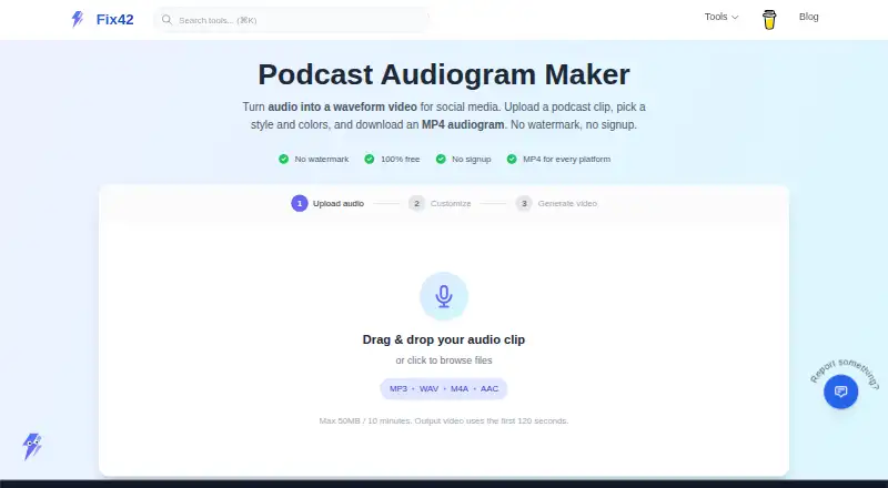 Fix42 Audiogram Maker's website