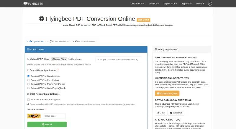 The Flyingbee PDF Converter Online homepage