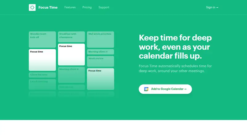 The Focus Time homepage
