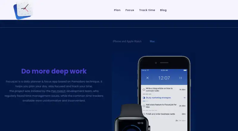 The FocusList homepage