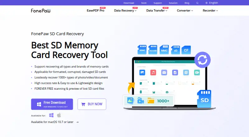 FonePaw SD Card Recovery's website