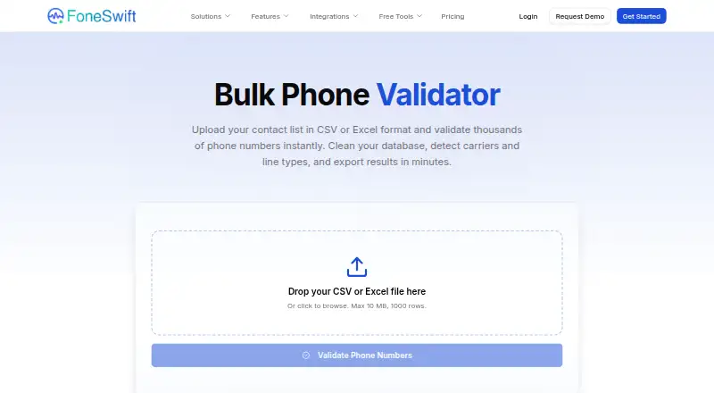 FoneSwift Bulk Phone Validator's website