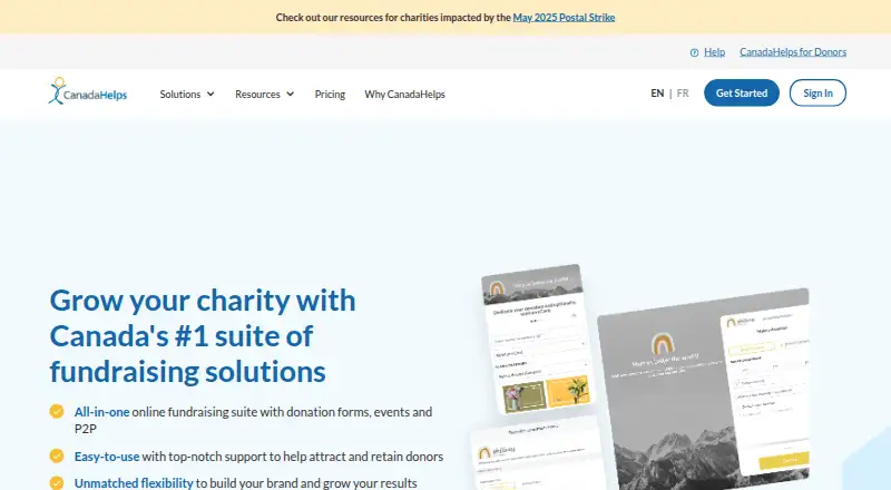 The CanadaHelps Digital Software homepage