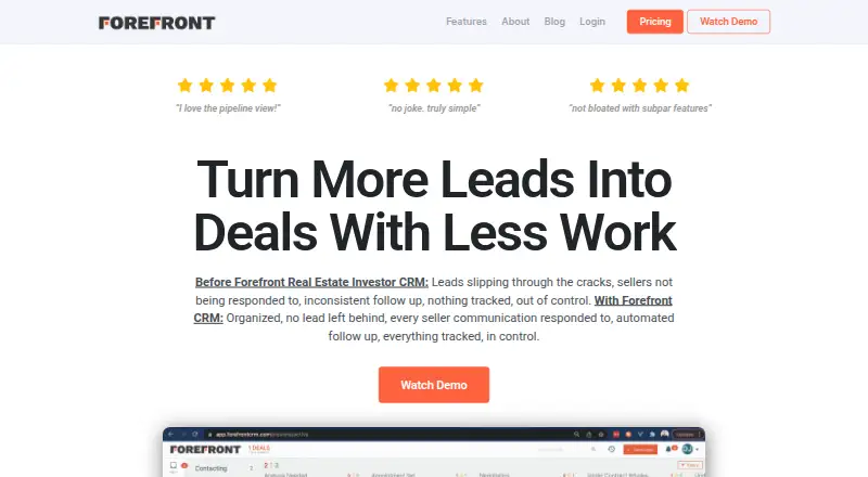 The Forefront CRM homepage