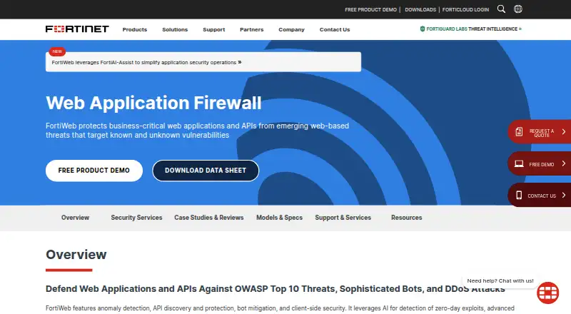 FortiWeb's website