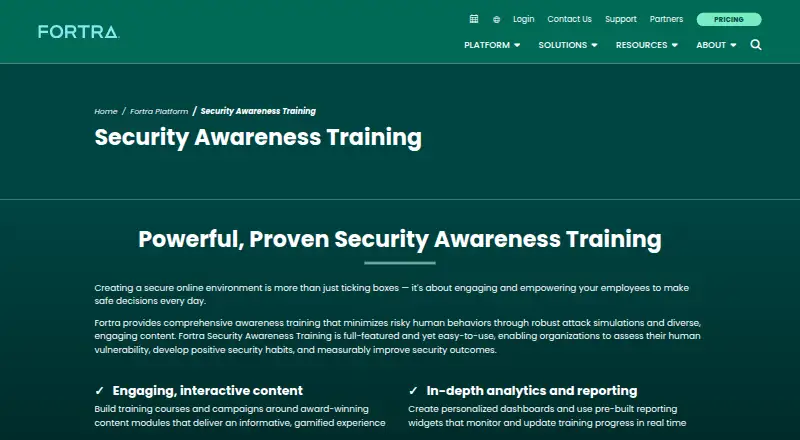Fortra Security Awareness Training's website