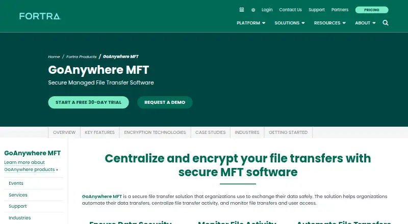 Fortra GoAnywhere MFT's website