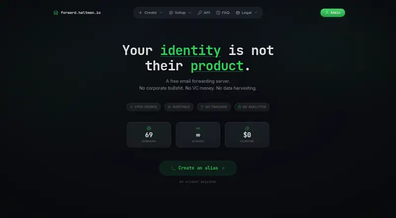 Haltman mail-forwarding-core's website