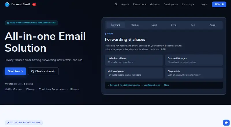 Forward Email's website