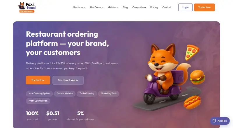 The FoxiFood homepage