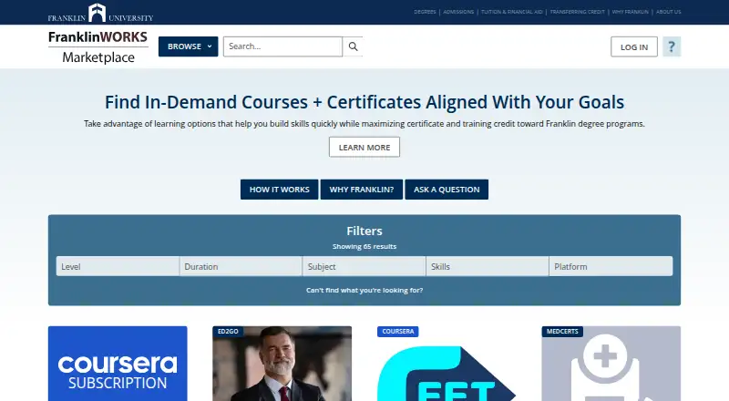 FranklinWORKS Marketplace's website